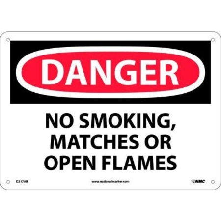 NATIONAL MARKER CO NMC OSHA Sign, Danger No Smoking Matches Or Open Flames, 10in X 14in, White/Red/Black D217AB